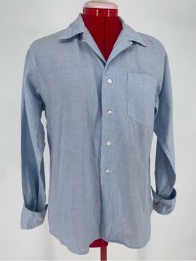 50s/60s Light Blue Shapely Classic Sanforized Long Sleeve Button Down Shirt